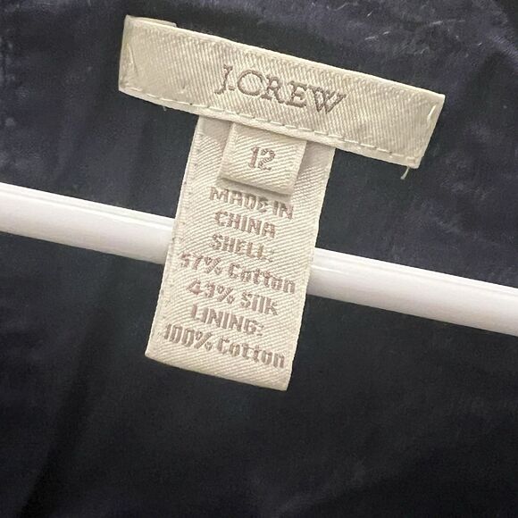 J.CREW Gathered  Pintuck Neck Cap Sleeve Top Navy 12 Silk Cotton Blend Blouse - Picture 3 of 8